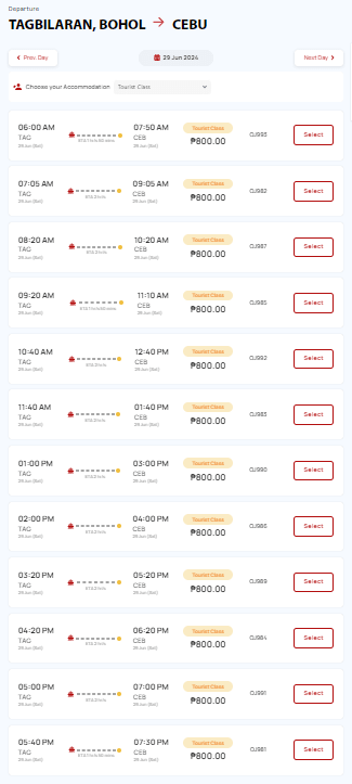 보홀에서 세부 오션젯 시간표